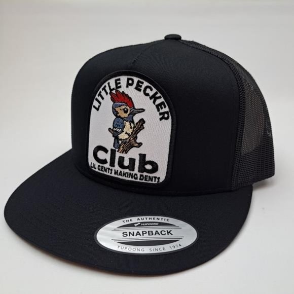 Funny Gag Gift Retro Vintage Style Patch Lil Pecker Club Patch Flat Bill Trucker - Picture 4 of 5